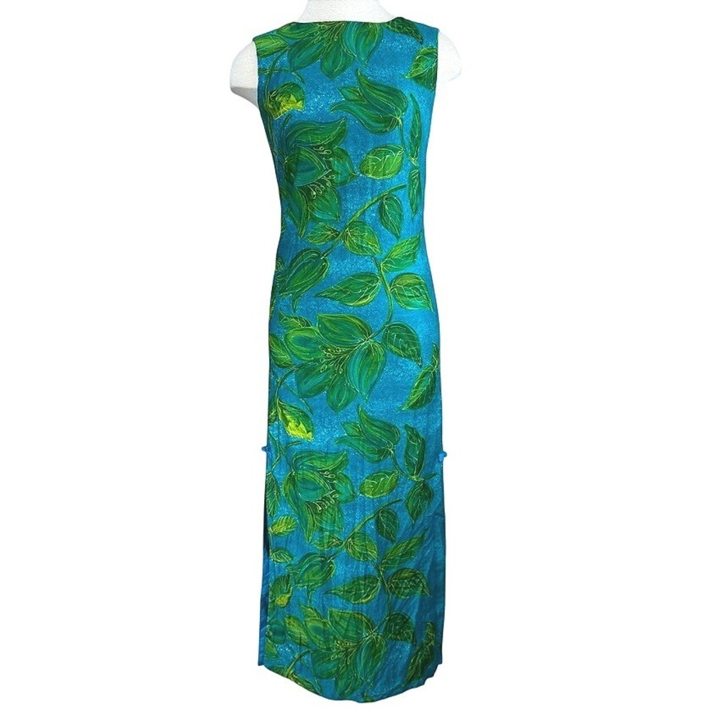 Vintage Womens (S) LIBERTY HOUSE 60s Dress Maxi Hawaii Tropical Sheath Cheongsam